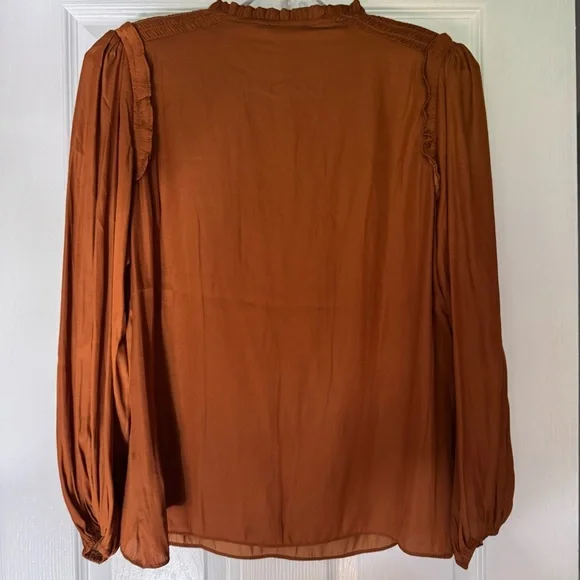 Silky Ruffled Rusty Brown Blouse Small - Picture 3 of 6